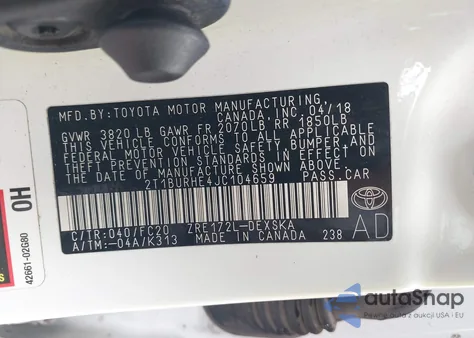 2018 Toyota Corolla Se z USA, uszkodzony, nr VIN 2T1BURHE4JC104659
